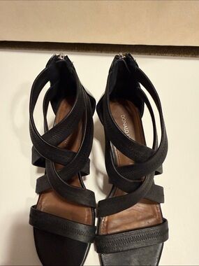 Donald J. Pliner Black Multi-Strap Leather Heeled Sandals